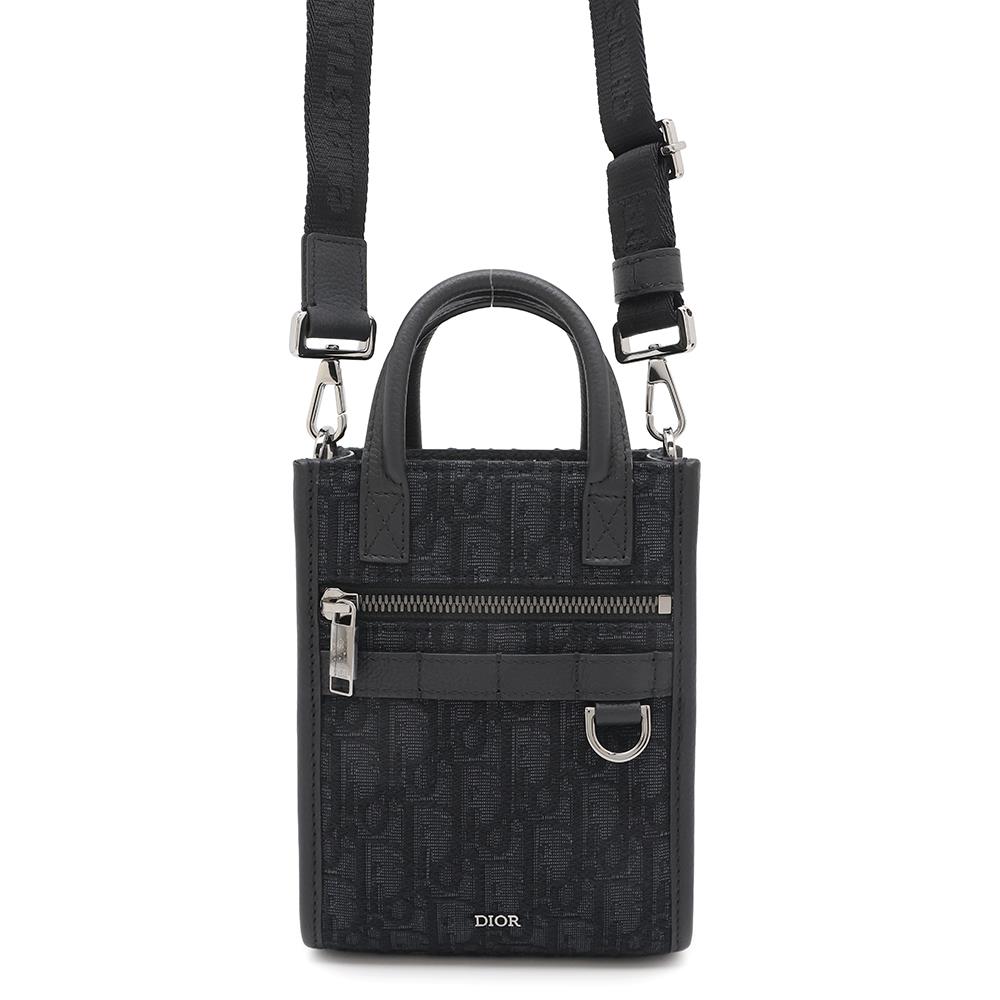 Dior Safari North South 2way Tote Bag Black2ESWS017YKY Jacquard Calf Leather Size Mini