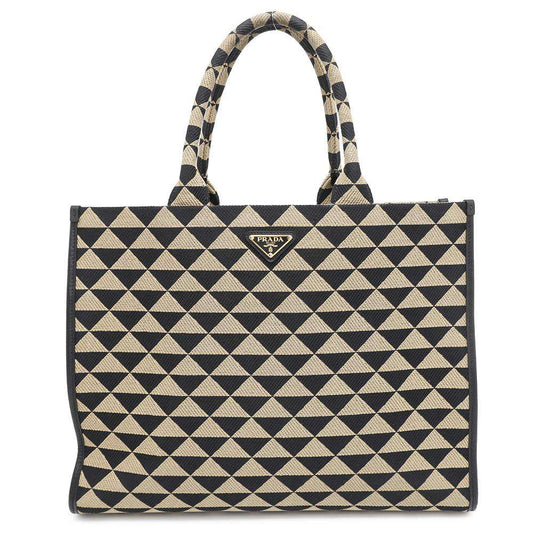 PRADA Symbol Tote Bag Beige/Black1BA356 Canvas Size Large