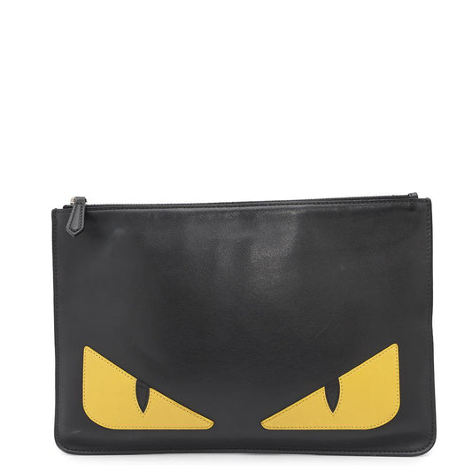 FENDI Monster Clutch Bag Black/Yellow7N0078 Leather