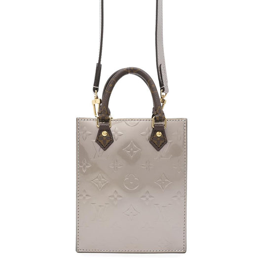 LOUIS VUITTON Petit Sac Plat MetalicTaupe GreyM90564 Monogram Vernis Leather