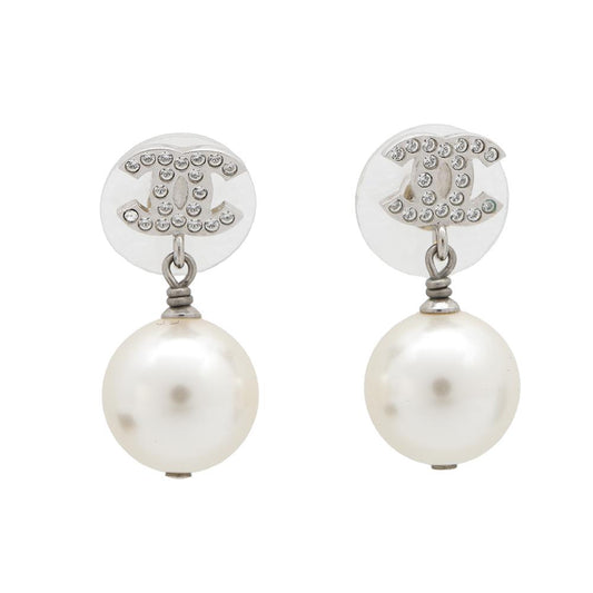 CHANEL CC Logo Faux Pearl  Earrings SilverA36138 Metal