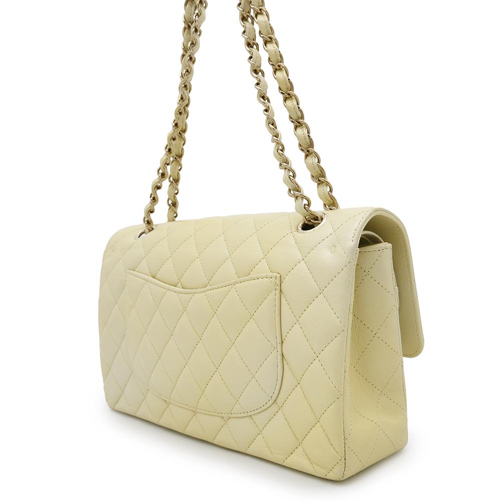 CHANEL Matelasse Double Flap ChainShoulder Bag MetalicYellowA01112 Calf Leather Size 25