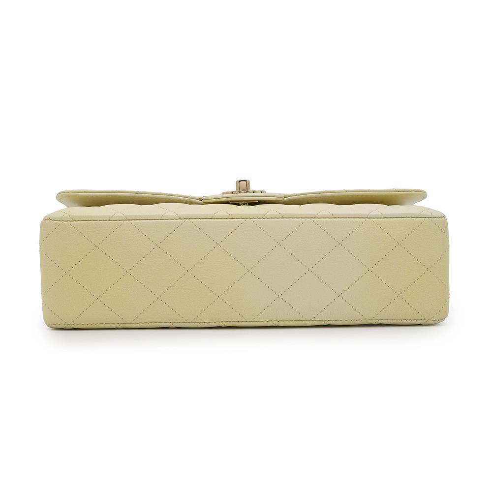 CHANEL Matelasse Double Flap ChainShoulder Bag MetalicYellowA01112 Calf Leather Size 25