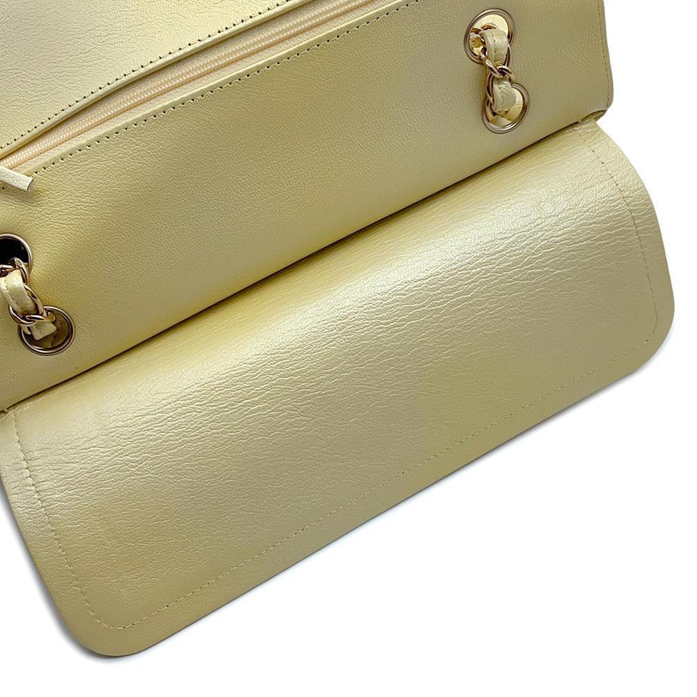 CHANEL Matelasse Double Flap ChainShoulder Bag MetalicYellowA01112 Calf Leather Size 25