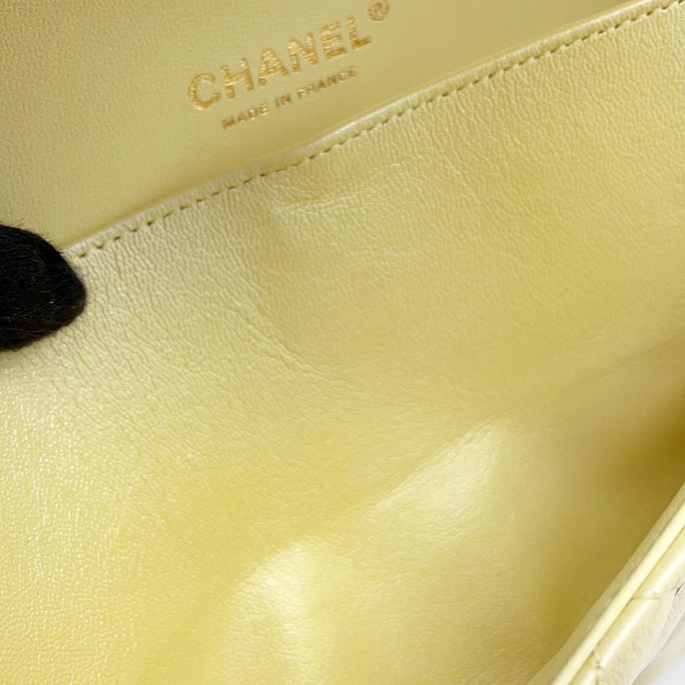 CHANEL Matelasse Double Flap ChainShoulder Bag MetalicYellowA01112 Calf Leather Size 25
