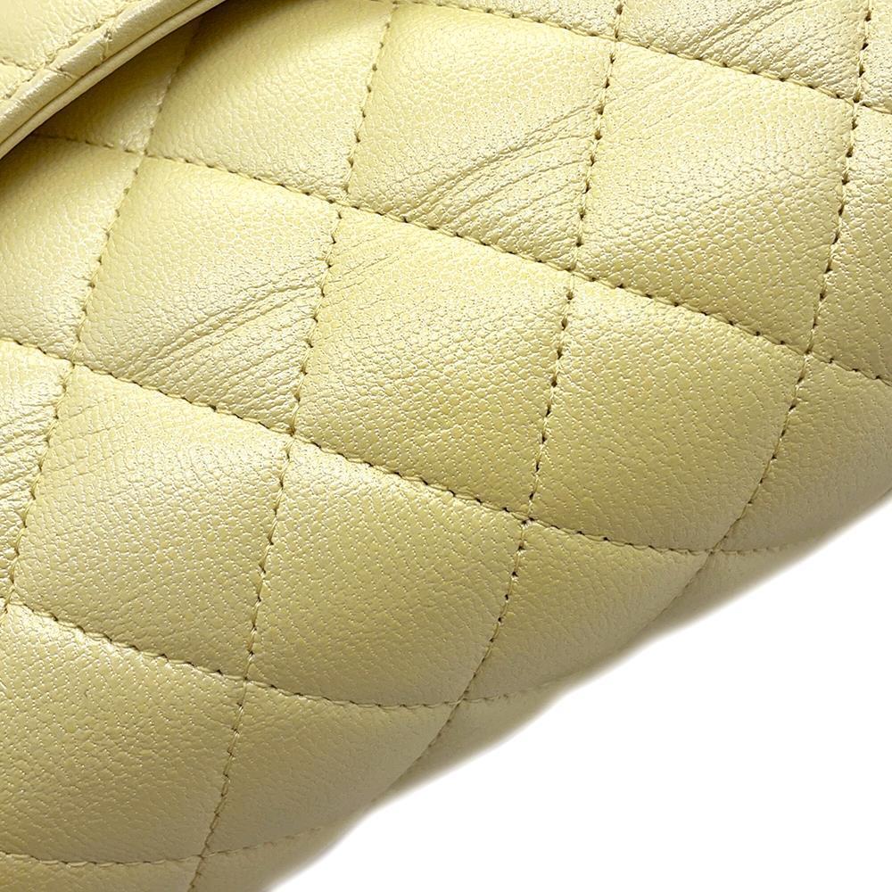 CHANEL Matelasse Double Flap ChainShoulder Bag MetalicYellowA01112 Calf Leather Size 25