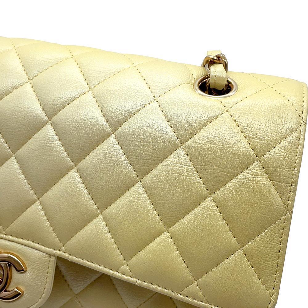 CHANEL Matelasse Double Flap ChainShoulder Bag MetalicYellowA01112 Calf Leather Size 25