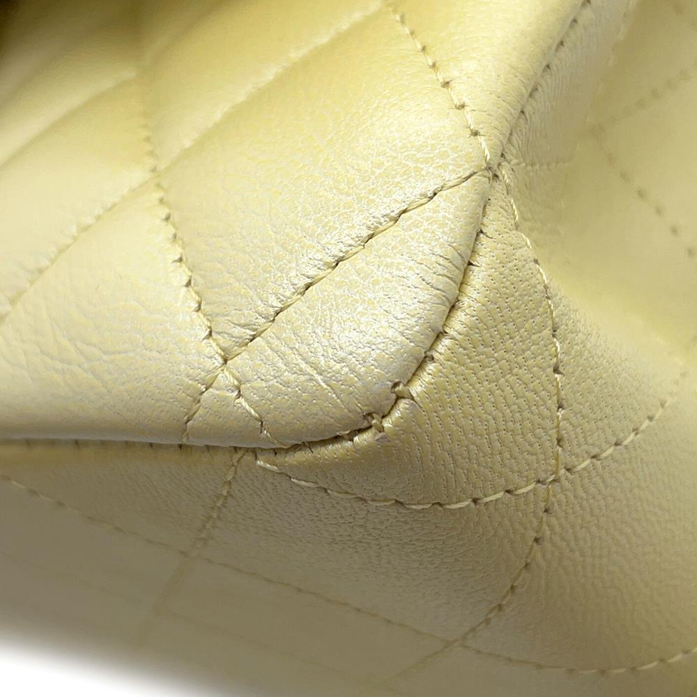 CHANEL Matelasse Double Flap ChainShoulder Bag MetalicYellowA01112 Calf Leather Size 25