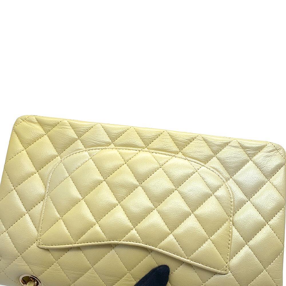 CHANEL Matelasse Double Flap ChainShoulder Bag MetalicYellowA01112 Calf Leather Size 25