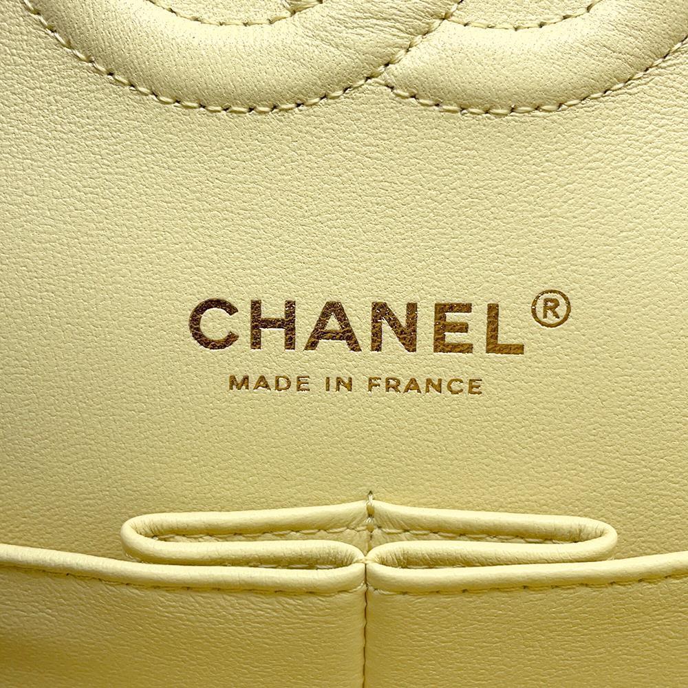 CHANEL Matelasse Double Flap ChainShoulder Bag MetalicYellowA01112 Calf Leather Size 25