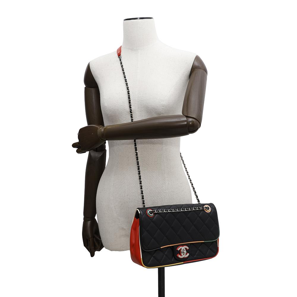 CHANEL CC Logo ChainShoulder Bag Black/MulticolorA93691 Lambskin