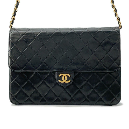CHANEL Matelasse Push Lock ChainShoulder Bag Black Lambskin