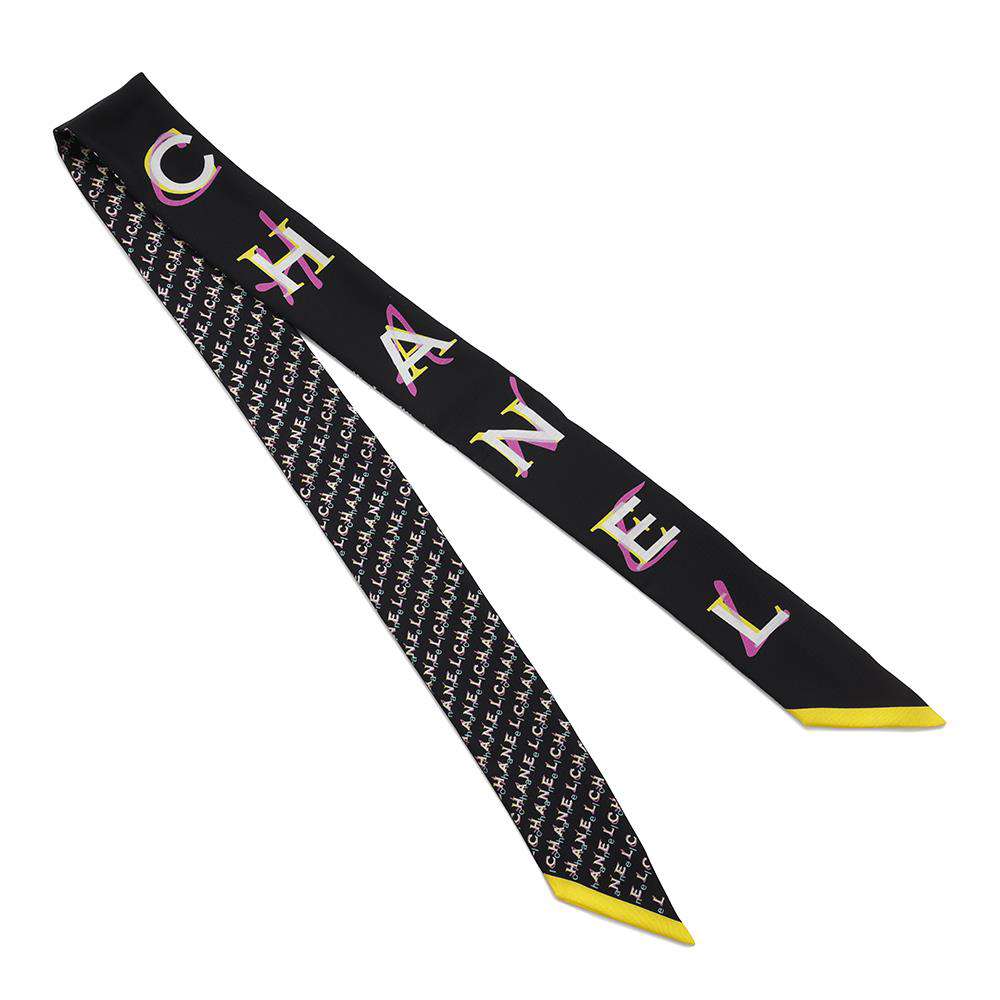 CHANEL CHANEL logo all-over print scarf Twilly Black/Multicolor Silk100%