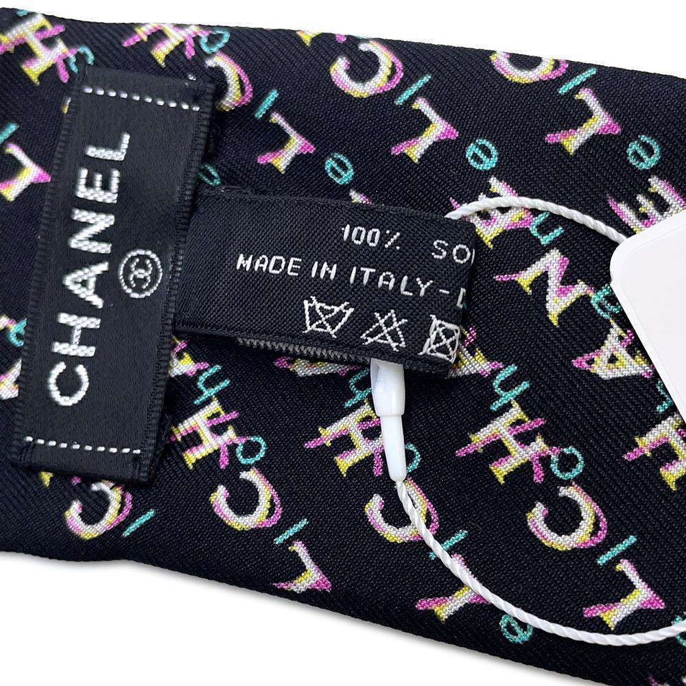 CHANEL CHANEL logo all-over print scarf Twilly Black/Multicolor Silk100%