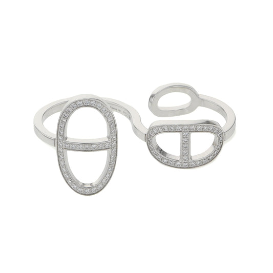 HERMES Chaine d'Ancre Contour Double Finger Ring Size 54/#14 18K White Gold