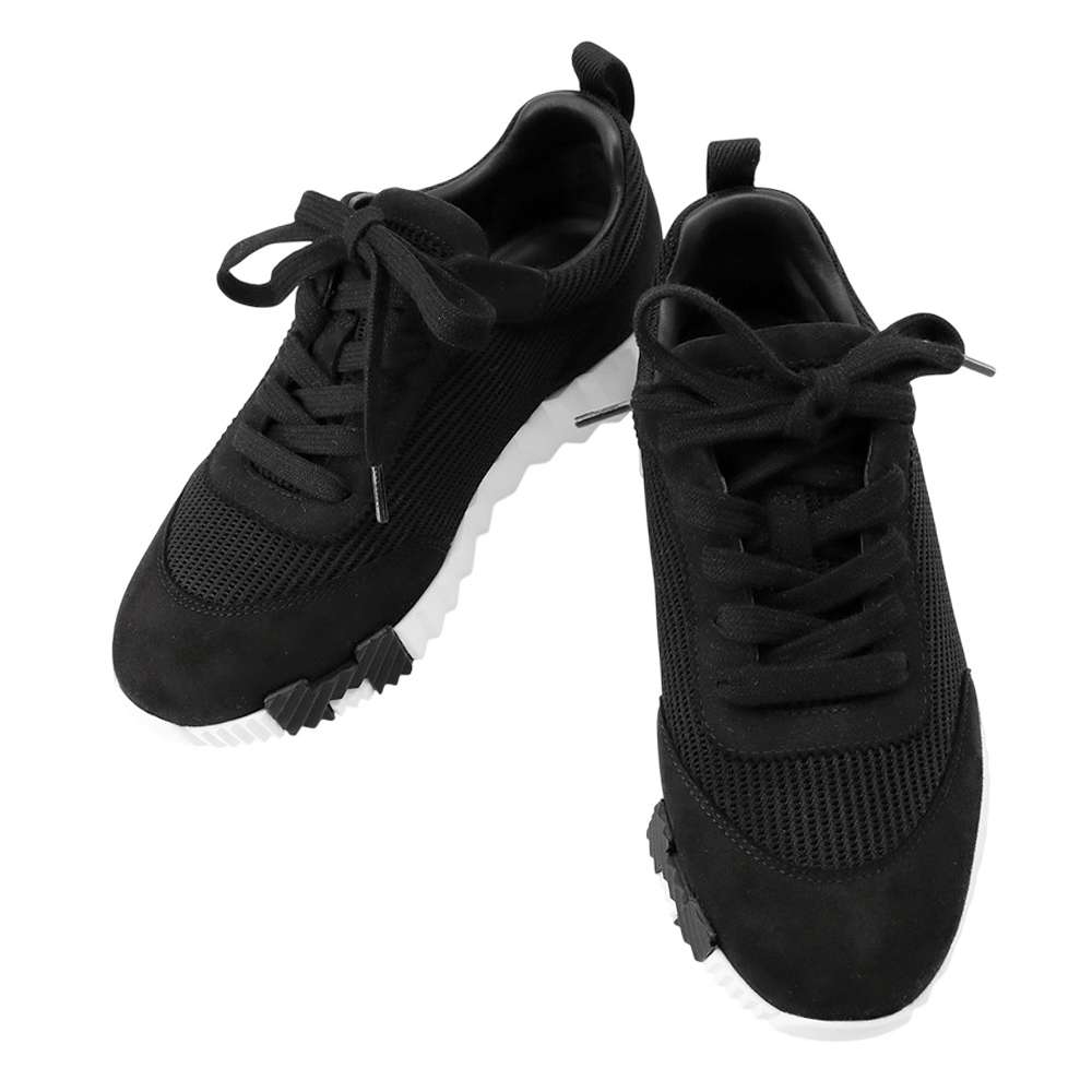 HERMES Sneakers bouncing Black Mesh・Graphic Chevre Velour Size 35.5
