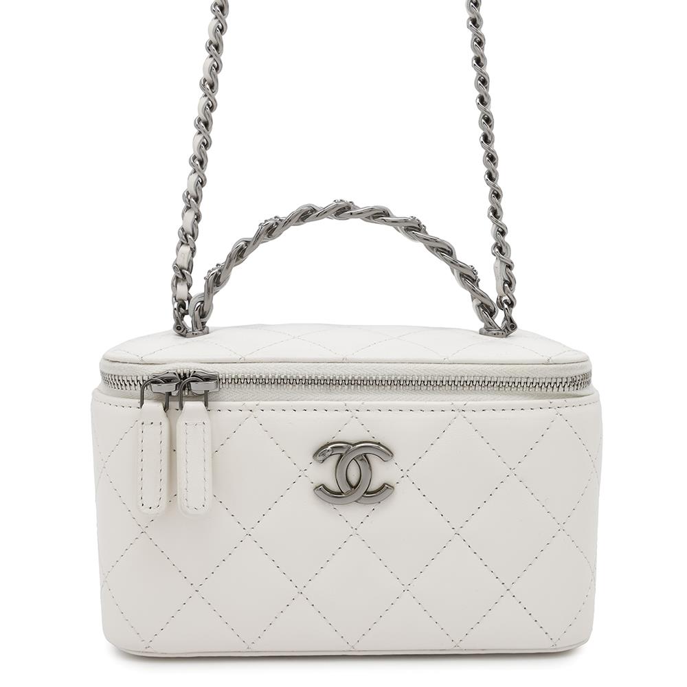 CHANEL Matelasse Chain vanity bag WhiteAP3593 Lambskin Rhinestone
