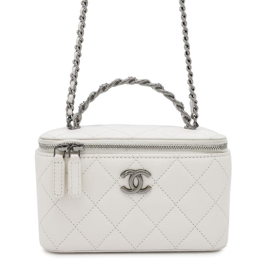 CHANEL Matelasse Chain vanity bag WhiteAP3593 Lambskin Rhinestone
