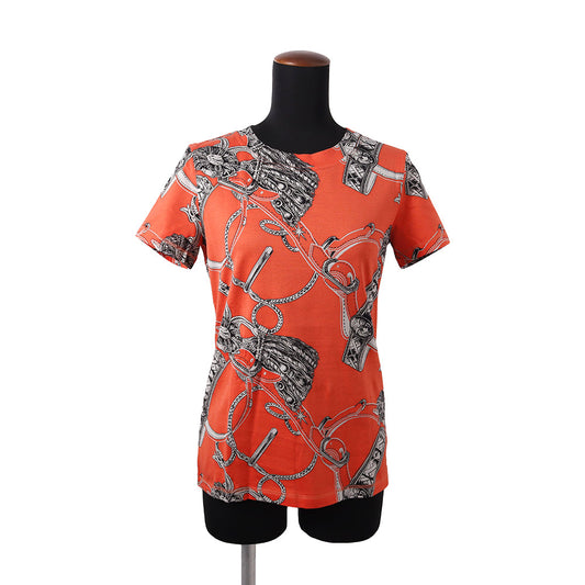 HERMES All-over print T-shirt Size 38 Orange/Gray Cotton100%