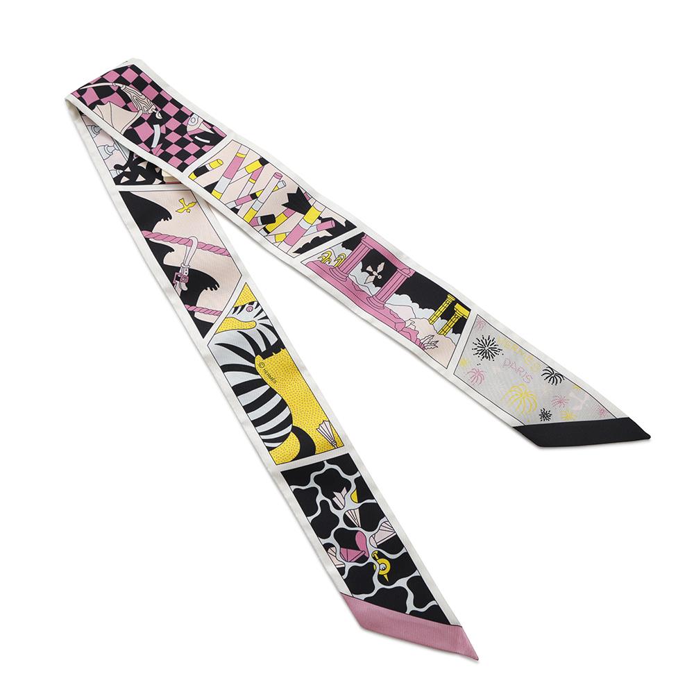 HERMES Twilly HERMES Factory Suite Black/Rose/Jaune Silk100%