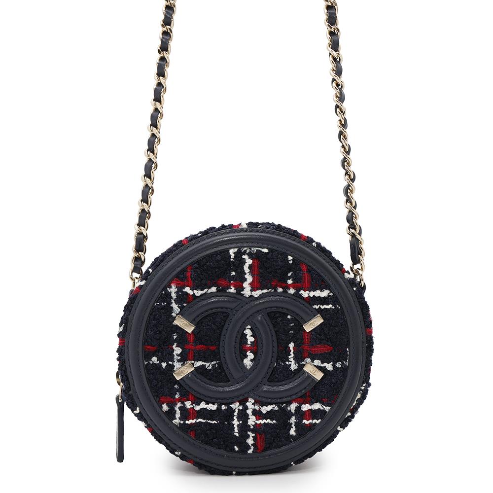 CHANEL CCFiligree Round ChainShoulder Navy/Red/WhiteAP0365 Tweed