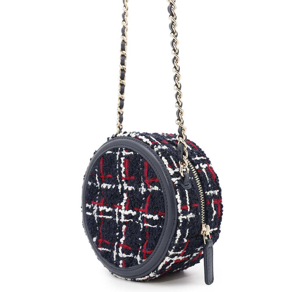 CHANEL CCFiligree Round ChainShoulder Navy/Red/WhiteAP0365 Tweed