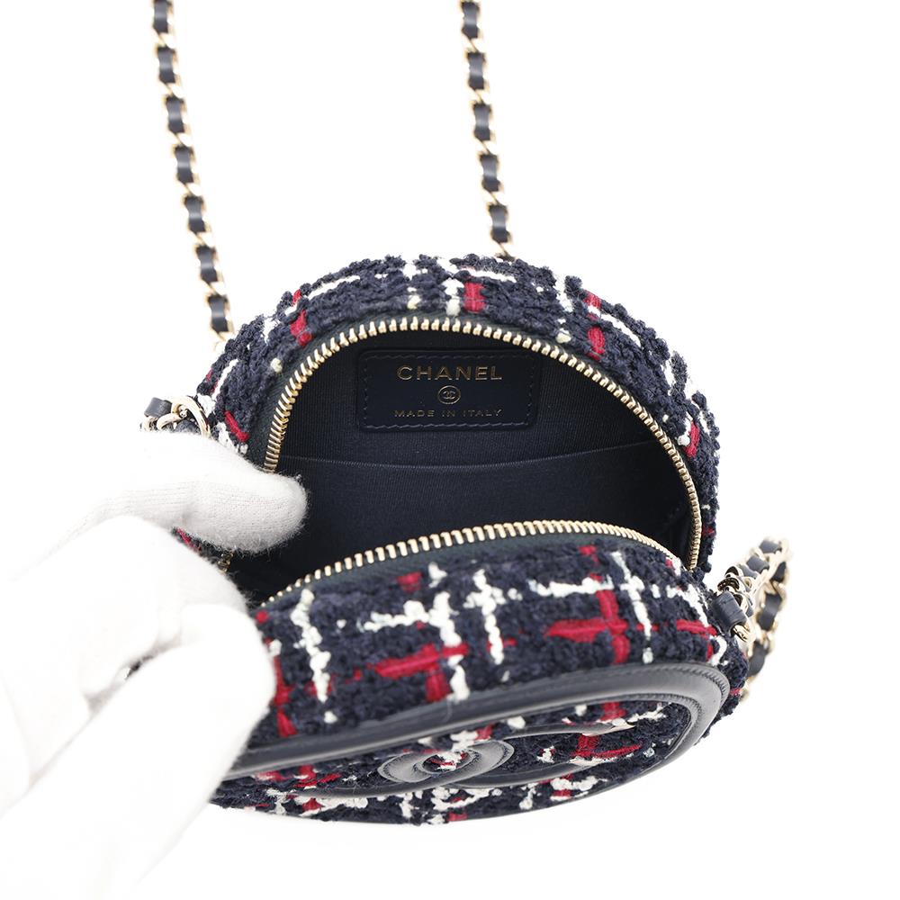 CHANEL CCFiligree Round ChainShoulder Navy/Red/WhiteAP0365 Tweed