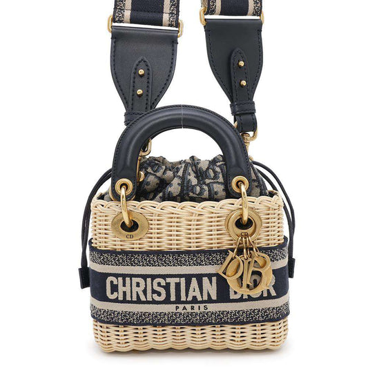 Dior Lady Dior Oblique Beige/NavyM0505CMVO Wicker Jacquard Size Mini
