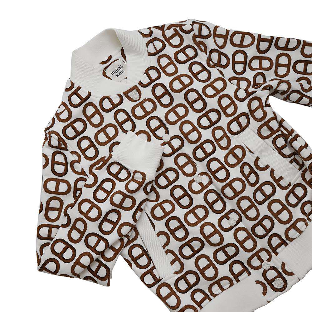HERMES Chaine d'Ancre Blouson Size 34 White/Marron Halzan Cotton100%