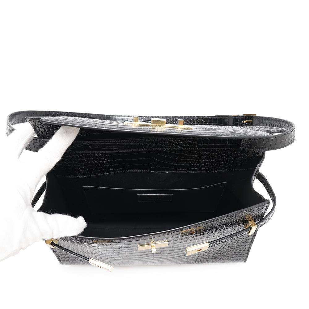 SAINT LAURENT PARIS Manhattan Black579271 Croco embossed leather