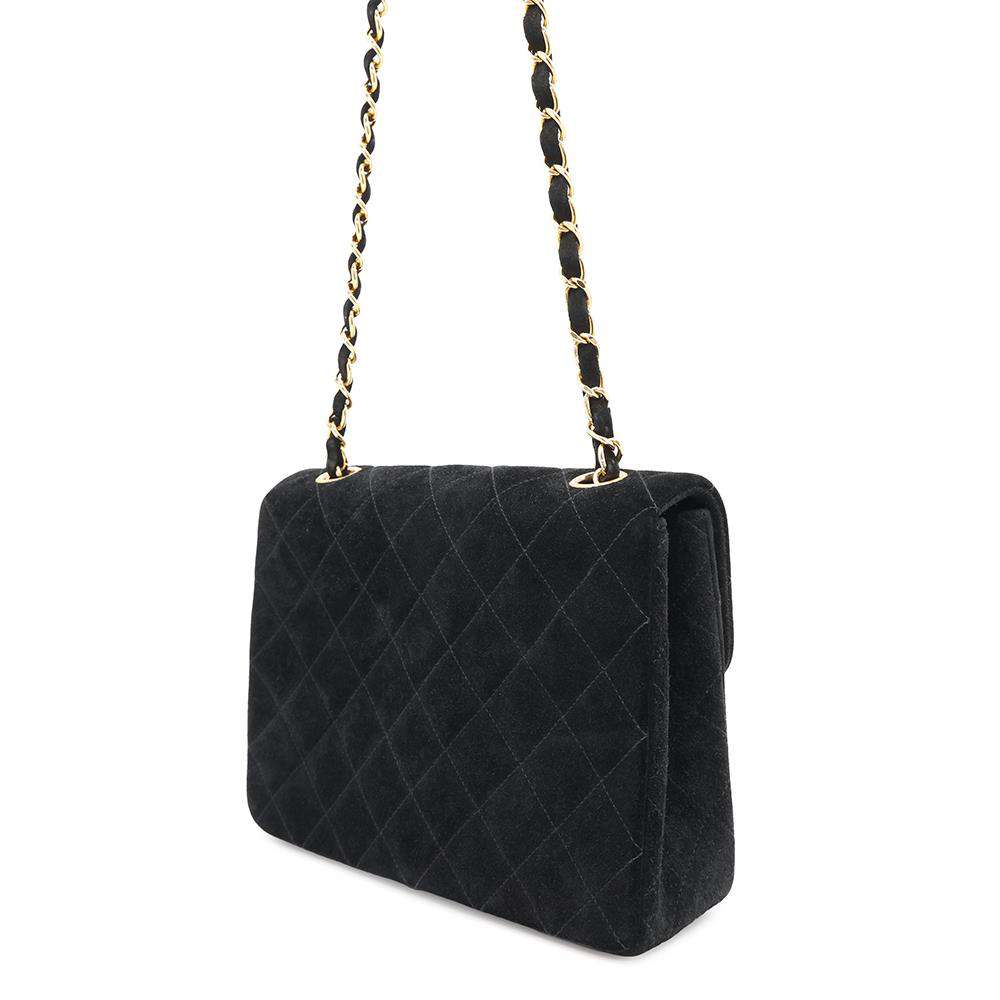 CHANEL Matelasse Single Flap ChainShoulder Bag Black suede Size 20