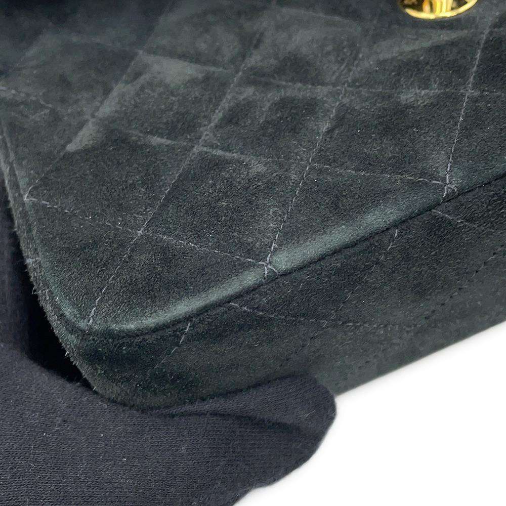 CHANEL Matelasse Single Flap ChainShoulder Bag Black suede Size 20