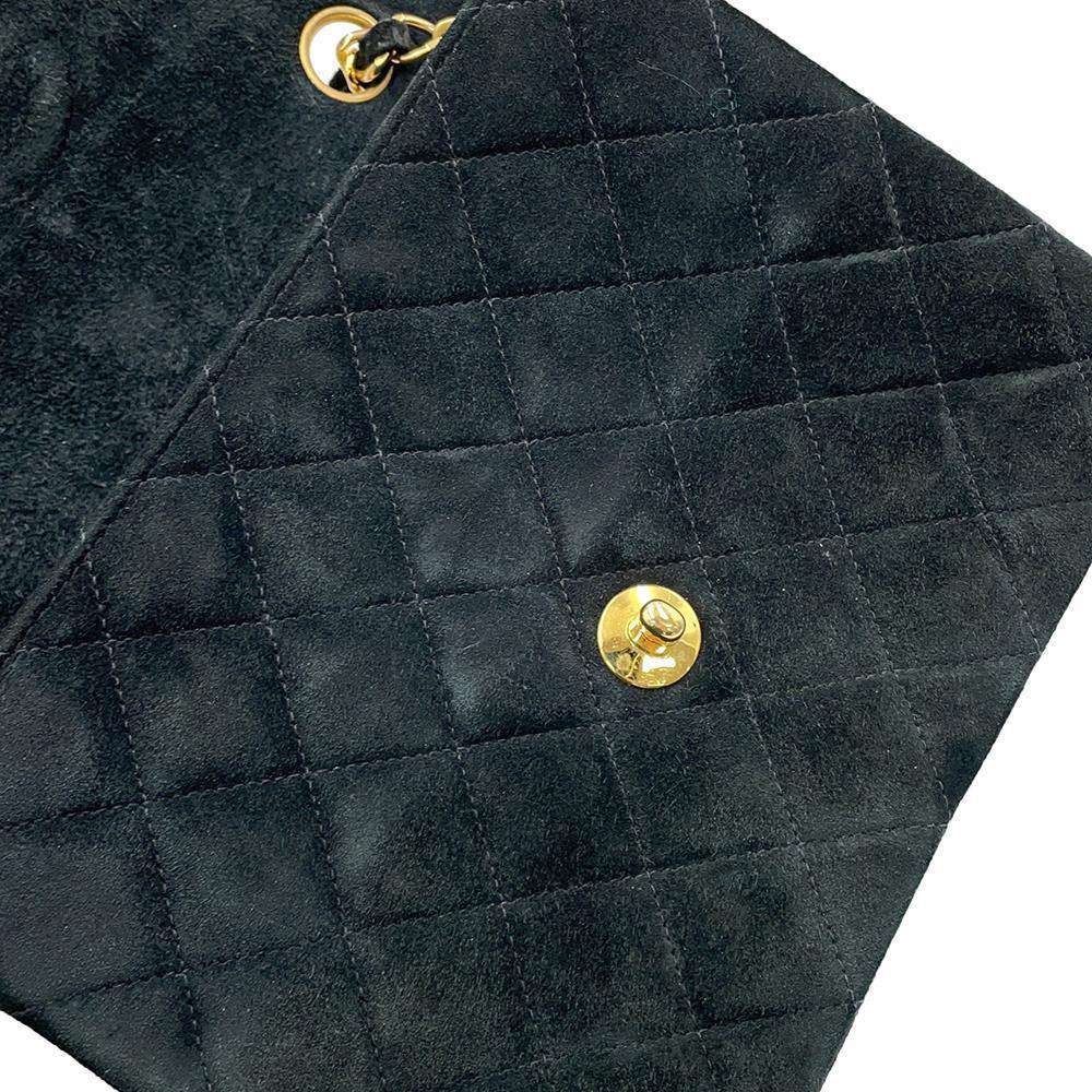 CHANEL Matelasse Single Flap ChainShoulder Bag Black suede Size 20