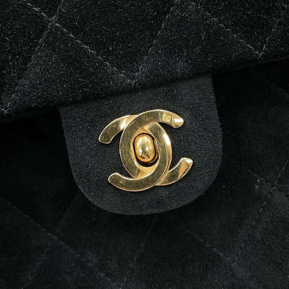 CHANEL Matelasse Single Flap ChainShoulder Bag Black suede Size 20