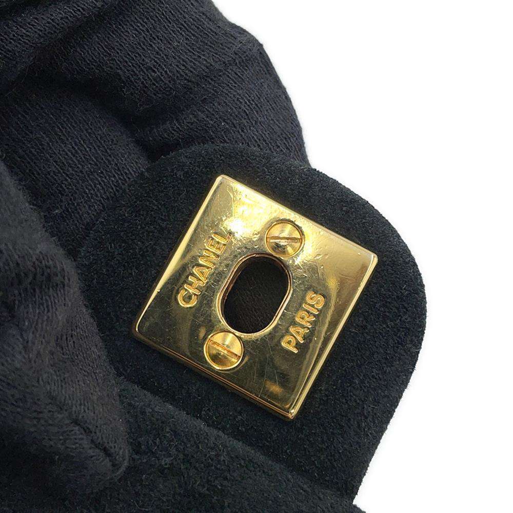 CHANEL Matelasse Single Flap ChainShoulder Bag Black suede Size 20