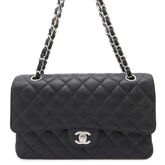 CHANEL Matelasse W flap ChainShoulder BlackA01112 Caviar Leather Size 25