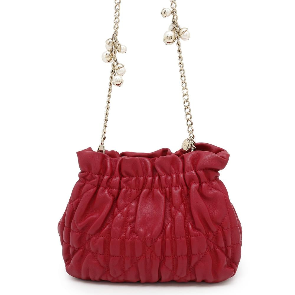 Dior Cannage ChainShoulder Bag with PearlBag Charm Red Leather