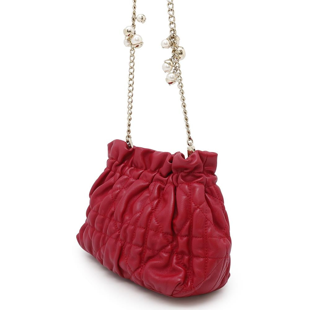 Dior Cannage ChainShoulder Bag with PearlBag Charm Red Leather