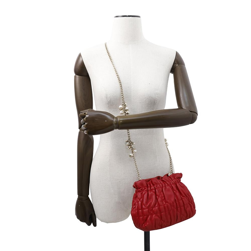 Dior Cannage ChainShoulder Bag with PearlBag Charm Red Leather