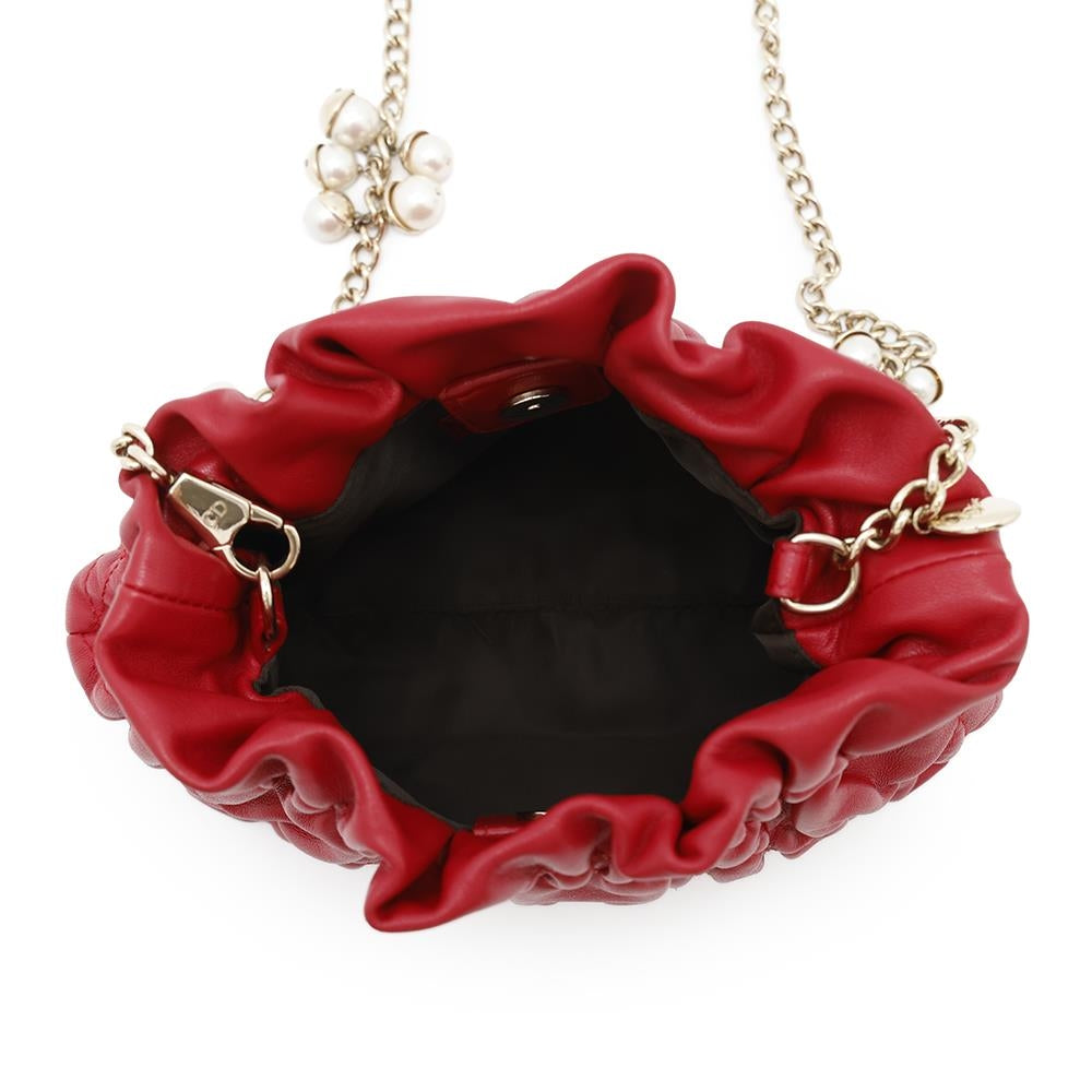 Dior Cannage ChainShoulder Bag with PearlBag Charm Red Leather