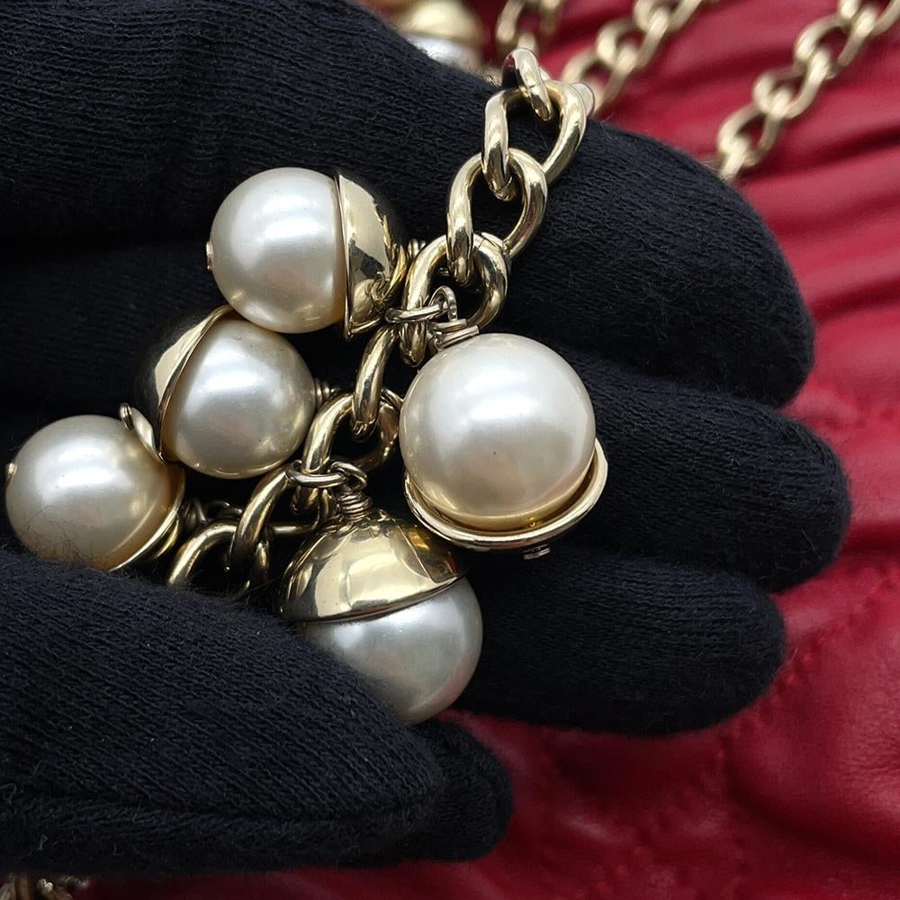 Dior Cannage ChainShoulder Bag with PearlBag Charm Red Leather