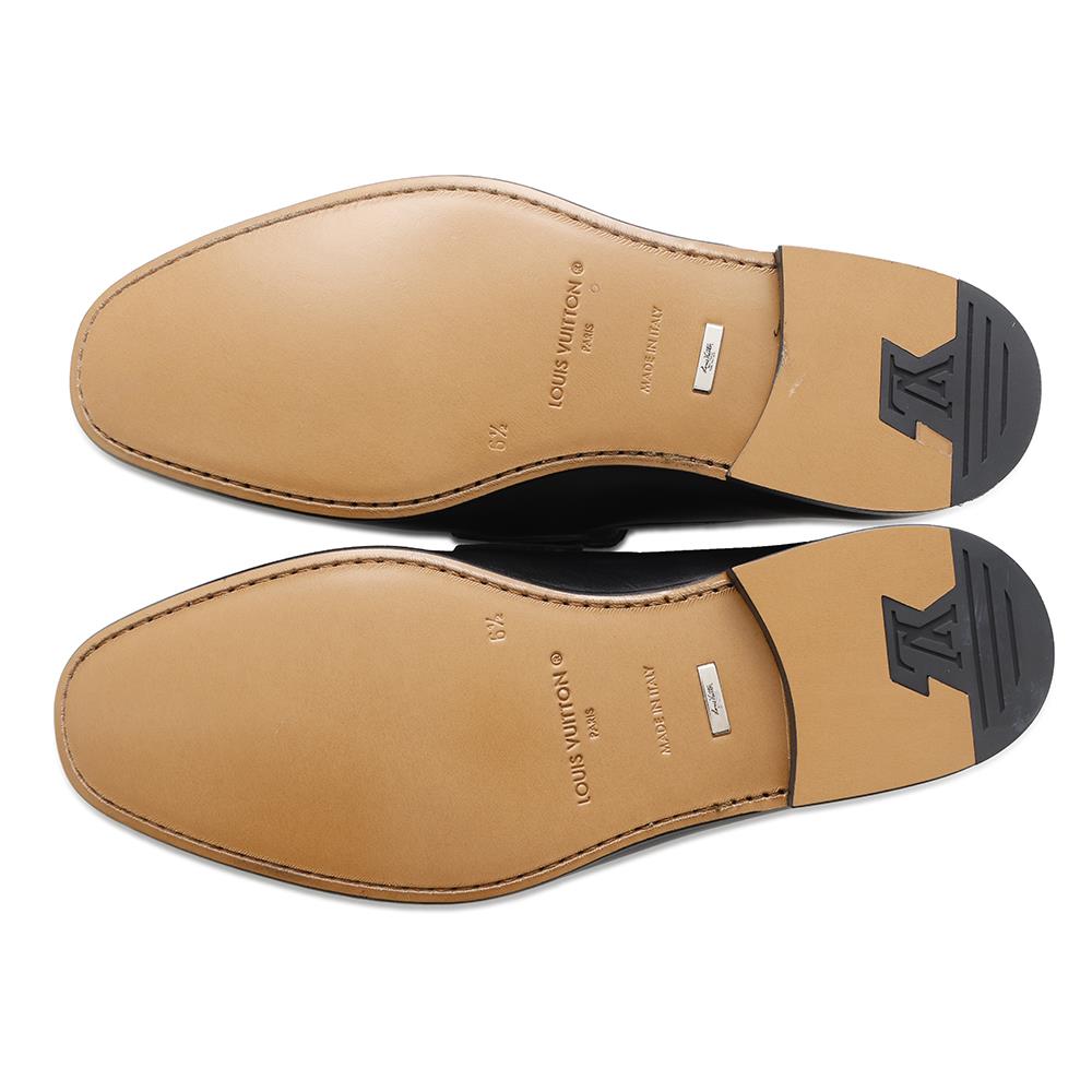 LOUIS VUITTON Globe Line Loafers Black1AA723 Calf Leather Size 6.5