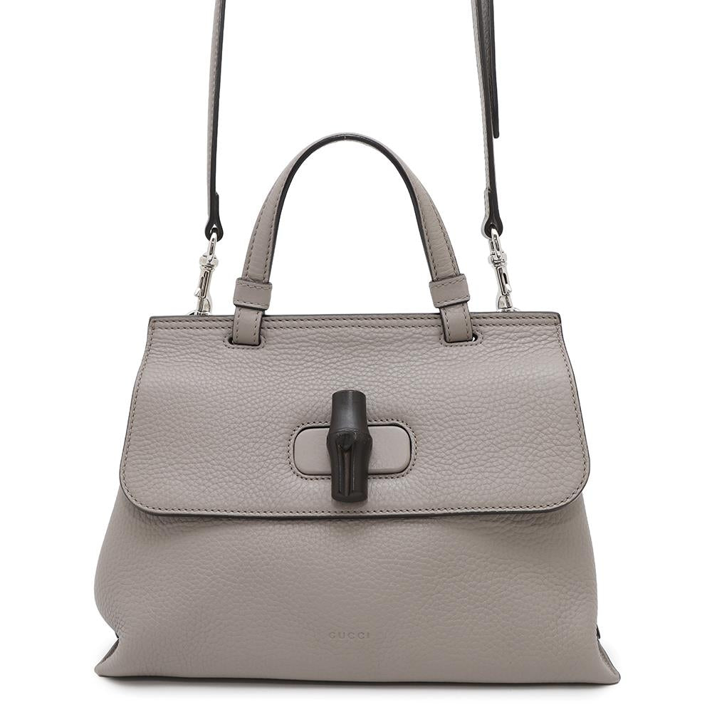 GUCCI Bamboo Daily Top Handle Bag Gray370831 Leather