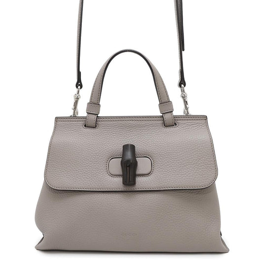 GUCCI Bamboo Daily Top Handle Bag Gray370831 Leather