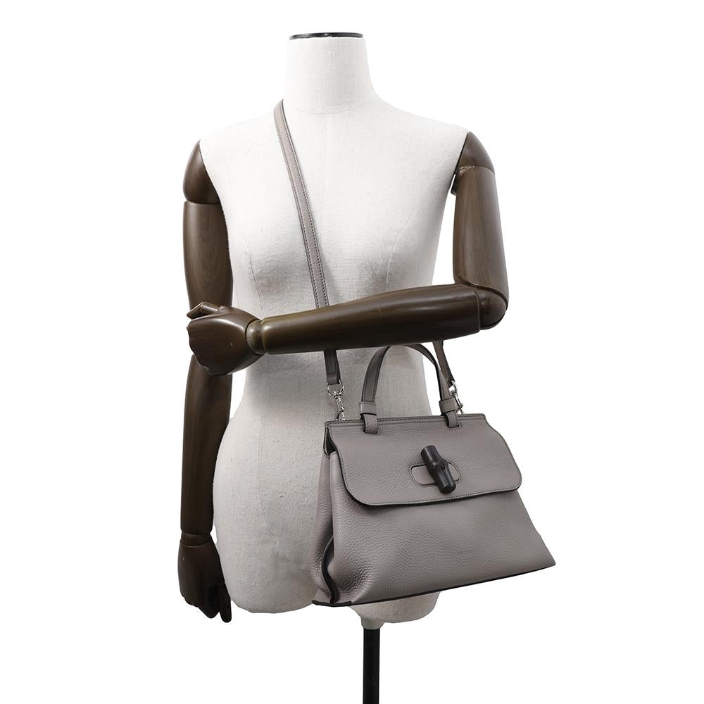 GUCCI Bamboo Daily Top Handle Bag Gray370831 Leather