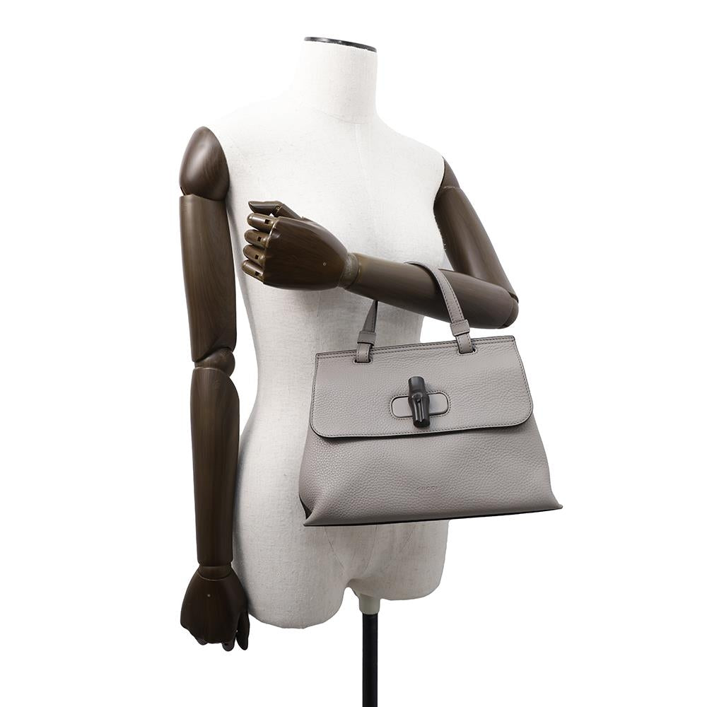 GUCCI Bamboo Daily Top Handle Bag Gray370831 Leather