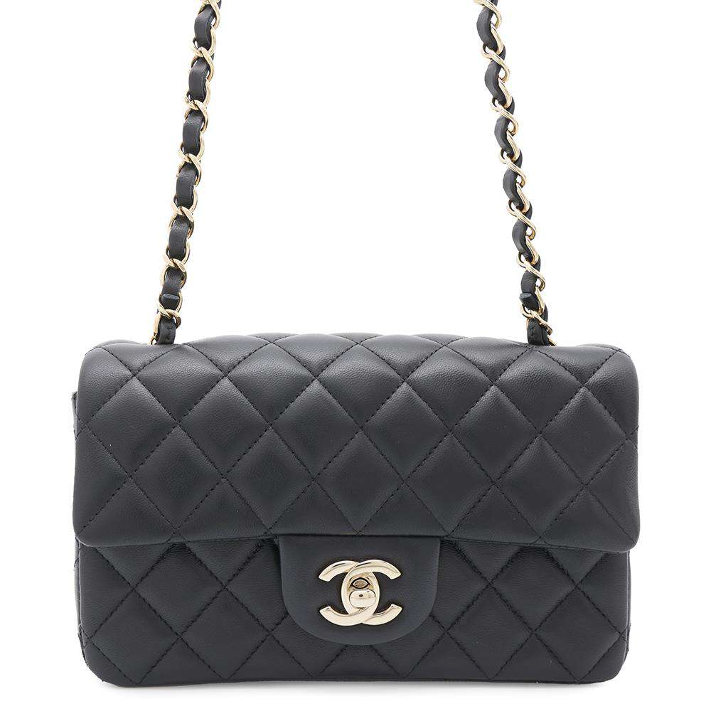 CHANEL Matelasse Mini Classic Handbag BlackA69900 Lambskin Size 20