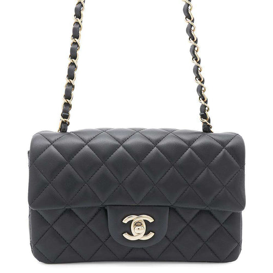 CHANEL Matelasse Mini Classic Handbag BlackA69900 Lambskin Size 20