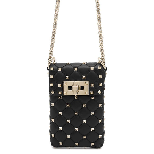 Valentino Garavani Rock Studded ChainShoulder Phone Case Black Leather