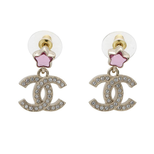 CHANEL CC Logo Earrings Star Champagne Gold/PinkA211 Gold Plated Strass